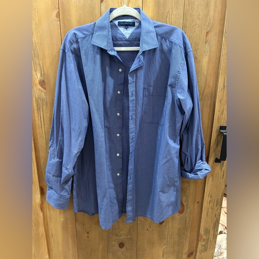Tommy Hilfiger Men's Casual Blue Button-Down Shirt size XL 16.5
